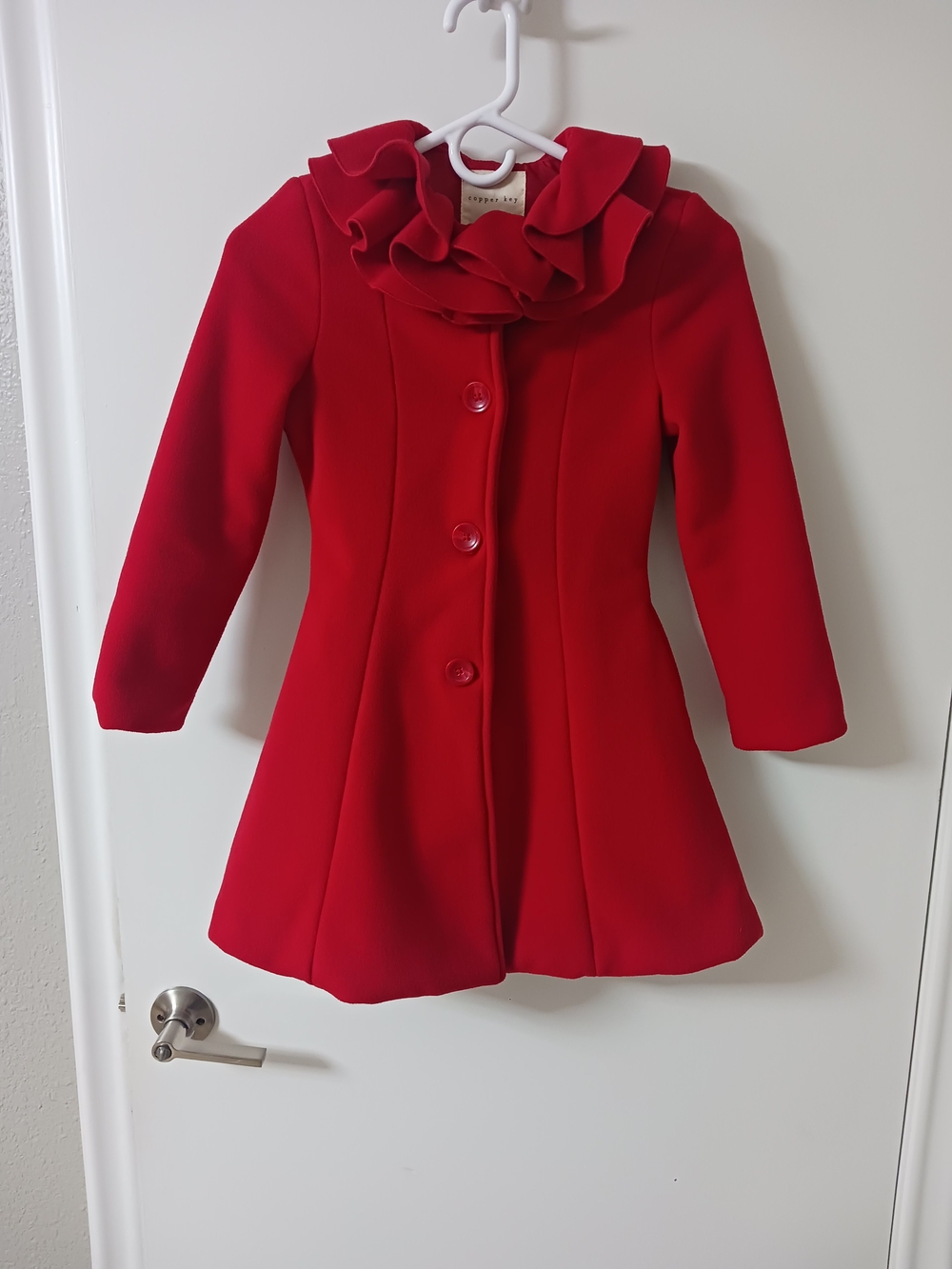 NWT Copper Key Girls Red Ruffle Collar Fleece Dress Coat Jacket Size 7/8